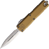 Microtech Automatic UTX-85 Gen IV OTF Knife Tan Aluminum Stonewash Serrated Dagger Blade 1232412TA