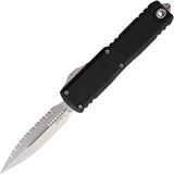 Microtech Automatic UTX-85 Gen IV OTF Knife Black Aluminum Stonewash Serrated Dagger Blade 1232412