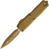 Microtech Automatic UTX-85 Gen IV OTF Knife RAL-8000 Tan Aluminum Dagger Blade 123241CRA