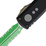 Microtech Automatic UTX-85 Jedi Master Gen IV OTF Knife Black Aluminum Green Serrated Dagger Blade 123242JM