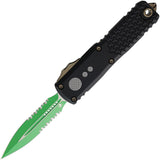 Microtech Automatic UTX-85 Jedi Master Gen IV OTF Knife Black Aluminum Green Serrated Dagger Blade 123242JM