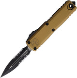Microtech Automatic UTX-85 Gen IV OTF Knife Tan Aluminum Two-Tone Serrated Dagger Blade 123242TA