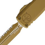 Microtech Automatic UTX-85 Gen IV OTF Knife RAL-8000 Tan Aluminum Serrated Dagger Blade 123243CRA
