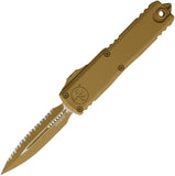 Microtech Automatic UTX-85 Gen IV OTF Knife RAL-8000 Tan Aluminum Serrated Dagger Blade 123243CRA
