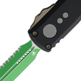 Microtech Automatic UTX-85 Jedi Master Gen IV OTF Knife Black Aluminum Green Serrated Dagger Blade 123243JM