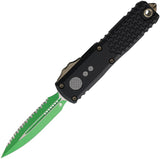 Microtech Automatic UTX-85 Jedi Master Gen IV OTF Knife Black Aluminum Green Serrated Dagger Blade 123243JM