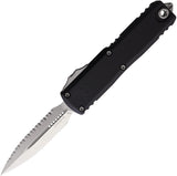 Microtech Automatic UTX-85 Gen IV OTF Knife Black Aluminum Satin Serrated Dagger Blade 123246