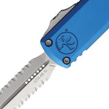 Microtech Automatic UTX-85 Gen IV OTF Knife Blue Aluminum Stonewash Serrated Dagger Blade 12324D12BL