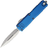 Microtech Automatic UTX-85 Gen IV OTF Knife Blue Aluminum Stonewash Serrated Dagger Blade 12324D12BL