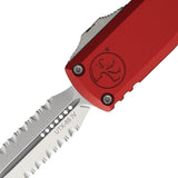 Microtech Automatic UTX-85 Gen IV OTF Knife Red Aluminum Stonewash Serrated Dagger Blade 12324D12RD
