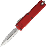 Microtech Automatic UTX-85 Gen IV OTF Knife Red Aluminum Stonewash Serrated Dagger Blade 12324D12RD