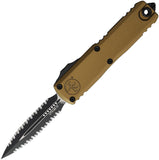 Microtech Automatic UTX-85 Gen IV OTF Knife Tan Aluminum Two-Tone Serrated Dagger Blade 12324D3TA