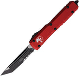 Microtech Automatic Ultratech OTF Knife Red Aluminum Partially Serrated Two-Tone Tanto Blade 1232RD