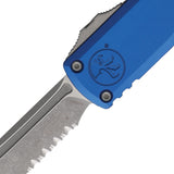 Microtech Automatic UTX-85 Gen IV OTF Knife Blue Aluminum Apocalyptic Serrated Tanto Blade 1233411APBL