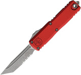 Microtech Automatic UTX-85 Gen IV OTF Knife Red Aluminum Apocalyptic Serrated Tanto Blade 1233411APRD