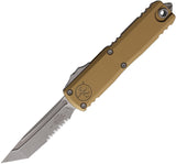 Microtech Automatic UTX-85 Gen IV OTF Knife Tan Aluminum Apocalyptic Serrated Tanto Blade 1233411APTA
