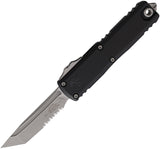 Microtech Automatic UTX-85 Gen IV OTF Knife Black Aluminum Apocalyptic Serrated Tanto Blade 1233411AP