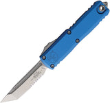 Microtech Automatic UTX-85 Gen IV OTF Knife Blue Aluminum Partially Serrated Tanto Blade 1233411BL