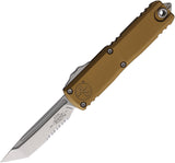 Microtech Automatic UTX-85 Gen IV OTF Knife Tan Aluminum Partially Serrated Tanto Blade 1233411TA