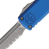 Microtech Automatic UTX-85 Gen IV OTF Knife Blue Aluminum Apocalyptic Serrated Tanto Blade 1233412APBL