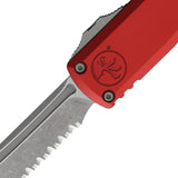 Microtech Automatic UTX-85 Gen IV OTF Knife Red Aluminum Apocalyptic Serrated Tanto Blade 1233412APRD