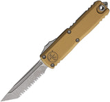 Microtech Automatic UTX-85 Gen IV OTF Knife Tan Aluminum Apocalyptic Serrated Tanto Blade 1233412APTA