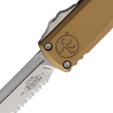 Microtech Automatic UTX-85 Gen IV OTF Knife Tan Aluminum Stonewash Serrated Tanto Blade 1233412TA