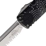 Microtech Automatic UTX-85 Gen IV OTF Knife Black Topographic Aluminum Serrated Tanto Blade 1233412TP