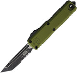 Microtech Automatic UTX-85 Gen IV OTF Knife OD Green Aluminum Two-Tone Serrated Tanto Blade 123342OD
