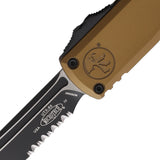 Microtech Automatic UTX-85 Gen IV OTF Knife Tan Aluminum Two-Tone Serrated Tanto Blade 123342TA