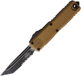 Microtech Automatic UTX-85 Gen IV OTF Knife Tan Aluminum Two-Tone Serrated Tanto Blade 123342TA