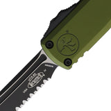 Microtech Automatic UTX-85 Gen IV OTF Knife OD Green Aluminum Two-Tone Serrated Tanto Blade 123343OD