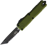 Microtech Automatic UTX-85 Gen IV OTF Knife OD Green Aluminum Two-Tone Serrated Tanto Blade 123343OD