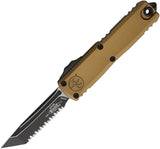 Microtech Automatic UTX-85 Gen IV OTF Knife Tan Aluminum Two-Tone Serrated Tanto Blade 123343TA
