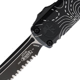 Microtech Automatic UTX-85 Gen IV OTF Knife Black Topographic Aluminum Serrated Tanto Blade 123343TP