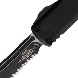 Microtech Automatic UTX-85 Gen IV OTF Knife Black Aluminum Two-Tone Serrated Tanto Blade 123343T