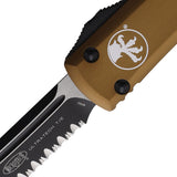 Microtech Automatic UTX-85 OTF Knife Tan Aluminum Two-Tone Serrated Tanto Blade 1233TA