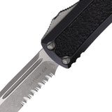Microtech Automatic Daytona OTF Knife Black Aluminum & Traction Apocalyptic Serrated Blade 12411APS