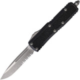 Microtech Automatic Daytona OTF Knife Black Aluminum & Traction Apocalyptic Serrated Blade 12411APS