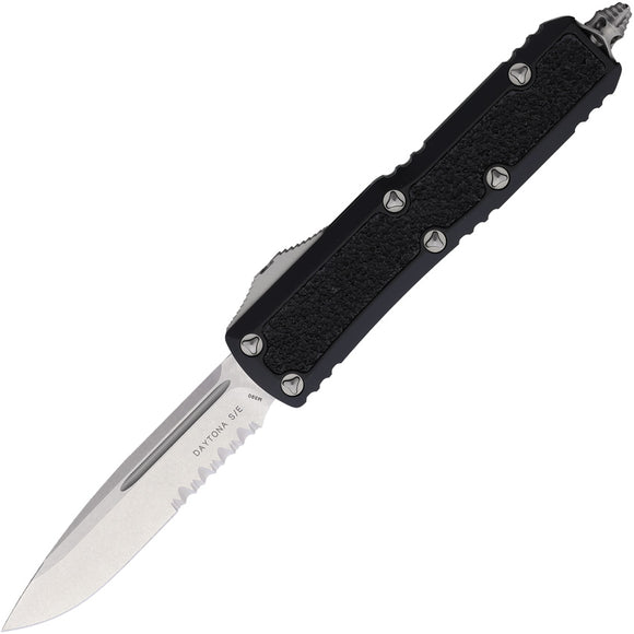 Microtech Automatic Daytona OTF Knife Black Aluminum & Traction Serrated Drop Pt Blade 12411S