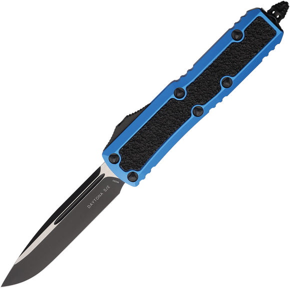 Microtech Automatic Daytona OTF Knife Blue Aluminum & Traction Two-Tone Drop Pt Blade 1241BLS