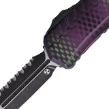Microtech Automatic Cypher II OTF Knife Purple X-51 Aluminum Two-Tone Serrated Double Edge Dagger Blade 12423PUX51S