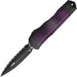 Microtech Automatic Cypher II OTF Knife Purple X-51 Aluminum Two-Tone Serrated Double Edge Dagger Blade 12423PUX51S