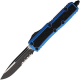 Microtech Automatic Daytona OTF Knife Blue Aluminum & Traction Two-Tone Serrated Blade 1242BLS