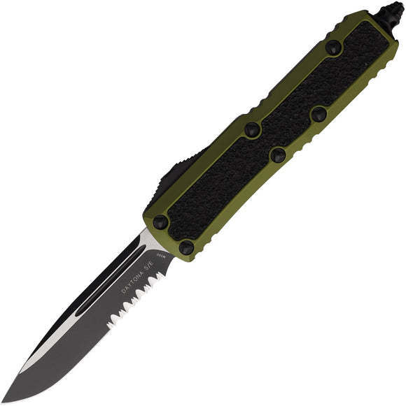 Microtech Automatic Daytona OTF Knife OD Green Aluminum & Traction Two-Tone Serrated Blade 1242ODS