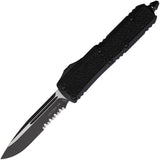 Microtech Automatic Daytona OTF Knife Black Aluminum & Traction Two-Tone Serrated Blade 1242TS