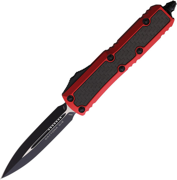 Microtech Automatic UTX-85 Daytona OTF Knife Red Aluminum & Carbon Fiber Double Edge Blade 1261RDCFIS