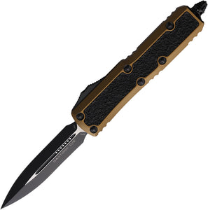 Microtech Automatic Daytona OTF Knife Tan Aluminum & Black Traction Dagger Blade 1261TAS