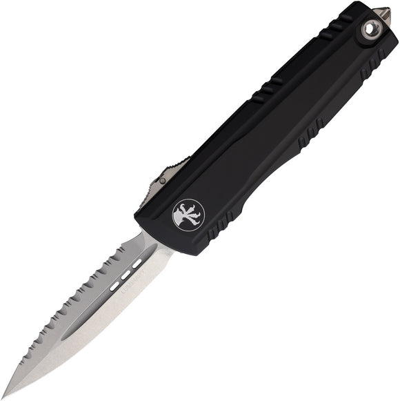 Microtech Automatic Luminary OTF Knife Black Aluminum Top Serrated Dagger Blade 127012S