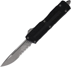 Microtech Automatic Scarab II Gen III OTF Knife Black Aluminum & Traction Apocalyptic Serrated Blade 127811AP